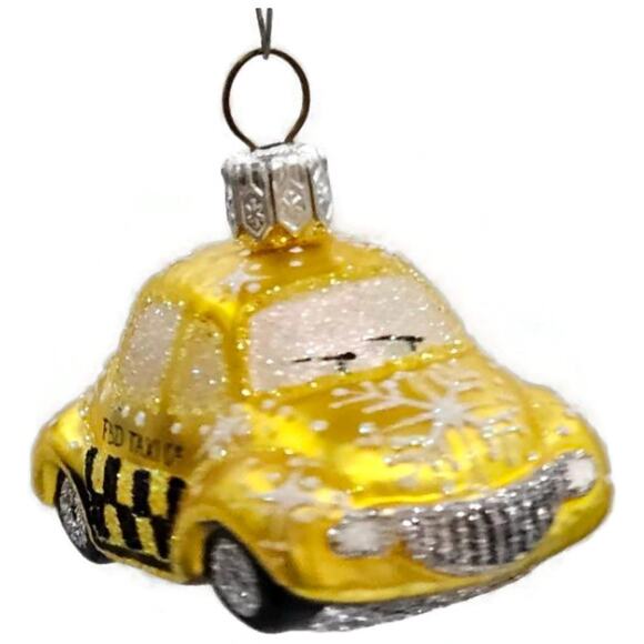 Patricia Breen Miniature Taxi Yellow Snowflakes Signed Christmas Tee Ornament - Picture 6 of 11